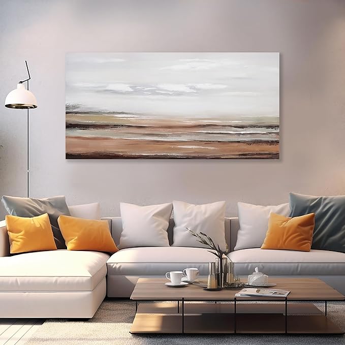 Framed Abstract Wall Art Wall Decor Modern Canvas Abstract Wall Art Brick-Red and Greyish White for Living Room Bedroom Dining Room Home Office Decor 29"x58"