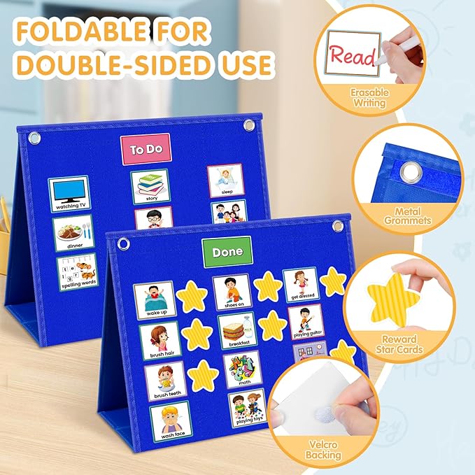 Large Visual Schedule for Kids with Autism Chore Chart for Kids Daily Routine Chart Autism Learning Materials Toddler Planning Board Visual Schedule for Classroom, Home with 124 Cards (Blue)