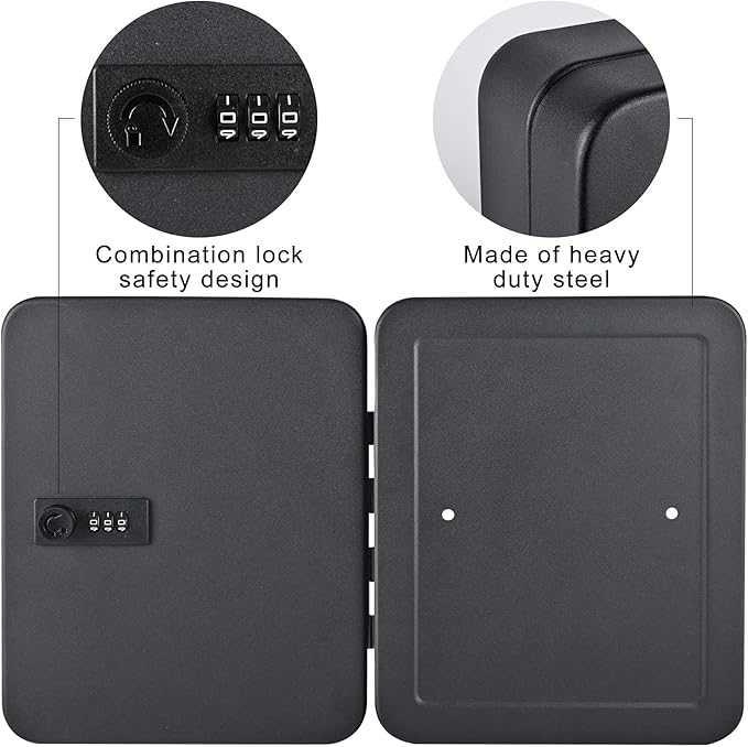 Kikerike Key Box Wall Mount, 48 Key Hooks & Tags, Steel Security Locking Key Cabinet, Storage Key Lock Box with Code, Key Management Cabinet with Combination Lock