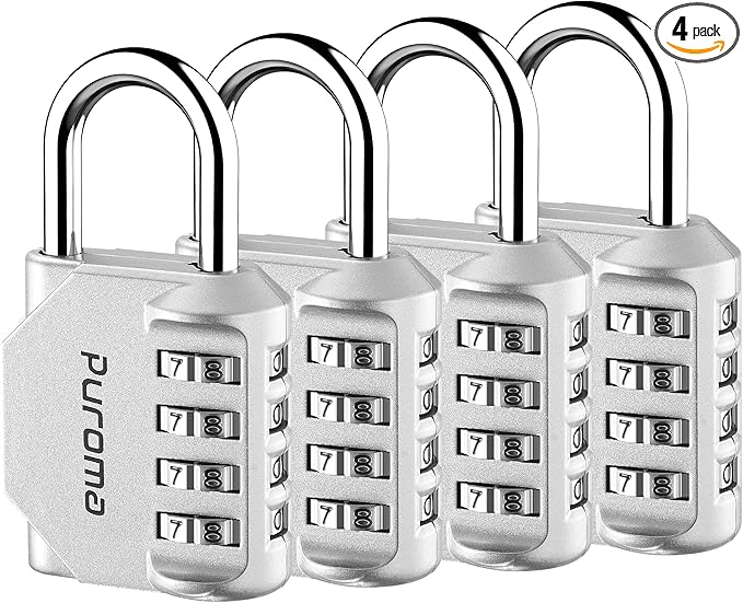 Puroma 4 Pack Combination Lock for Locker 4 Digit Outdoor Waterproof Padlock for School, Gym, Sports, Fence, Toolbox, Gate, Case, Outdoor, Hasp Storage, Cabinets (Silver)