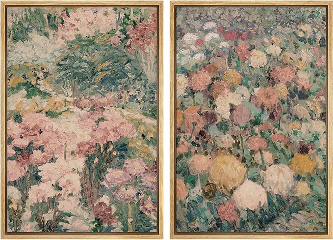 MUDECOR Framed Canvas Print Wall Art Impressionist Floral Garden Vintage Botanical Illustrations Modern Art Decorative Bohemian Colorful Chic for Living Room, Bedroom, Office - 16"x24"x2 Natural
