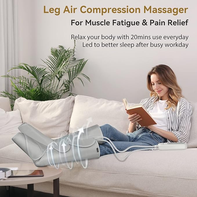 FIT KING Air Compression Leg Massager for Circulation to Relieve Pain, Swelling, Edema, RLS, Ideal Gift for Mom Wife (2 Size Extensions Included)