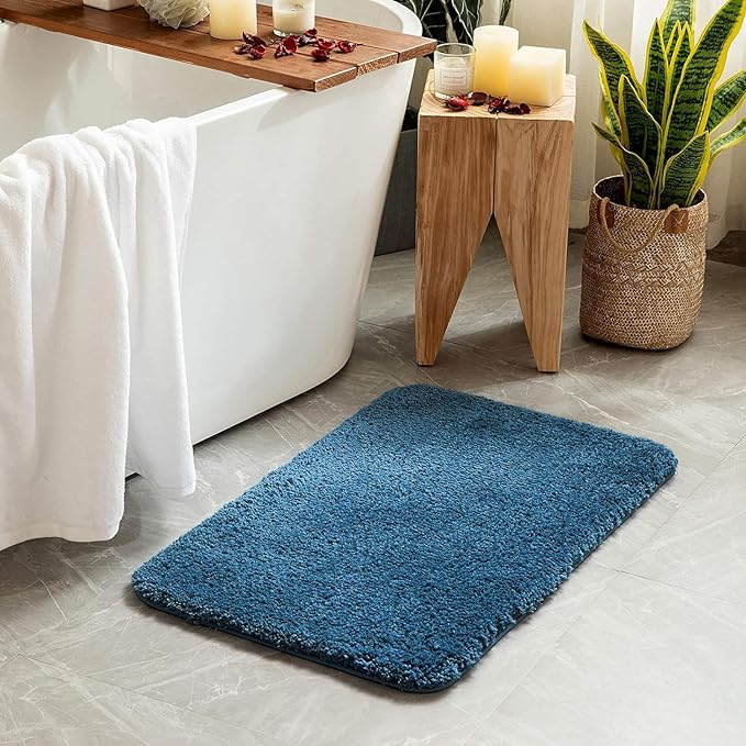 MIULEE Navy Blue Absorbent Bathroom Rugs, Soft Large Bath Mats Non-Slip and Quick-Drying for Bathroom Floor Bathtub Showers, Machine Washable Carpet (24 x 36 Inches)