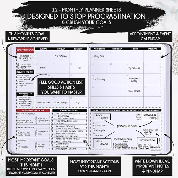 Deluxe 2026 Planner Weekly and Monthly | Law of Attraction Planner with Productivity App | 12-Month for Productivity, Gratitude & Goal Setting | Includes Foldable Vision Board, Gift Box & Stickers