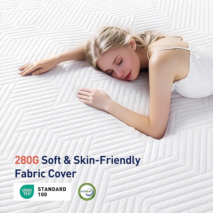 EnHomee Memory Foam Mattress Topper,3 Inch Twin Mattress Topper Pressure Relief with Cooling Gel and Removable & Washable Embossed Cover, CertiPUR-US & Oeko-TEX Certified, White, Twin
