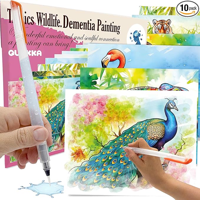 QUOKKA Dementia Activities for Seniors - Water Painting Alzheimers Products for Elderly - Reusable Activity Kits for Dementia Patients - Tropics Wildlife Relaxing Set