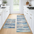 Modern Abstract Kitchen Rug Set of 2, 2x3 and 2x6 Blue Washable Rug Runner Non Slip Kitchen Mat, Soft Faux Wool Throw Carpet for Entryway, Hallway, Bedroom, Bedside, Laundry Room, Office