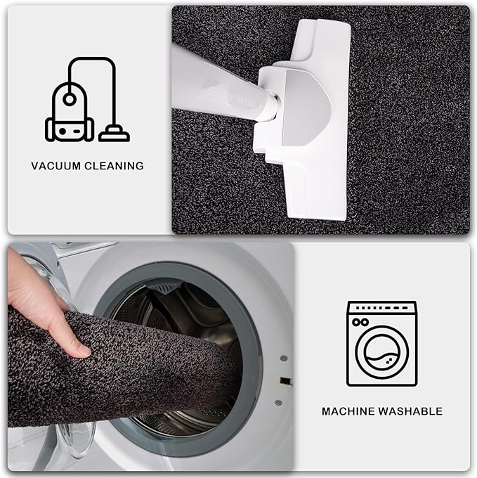 PURRUGS Dirt Trapping Door Mat 31.5" x 70", Non-Slip Machine Washable Entry Rug, Shoe Scraper, Dog Doormat, Super Absorbent Welcome Mat for Front & Back Door, Muddy Shoes & Paws, Charcoal