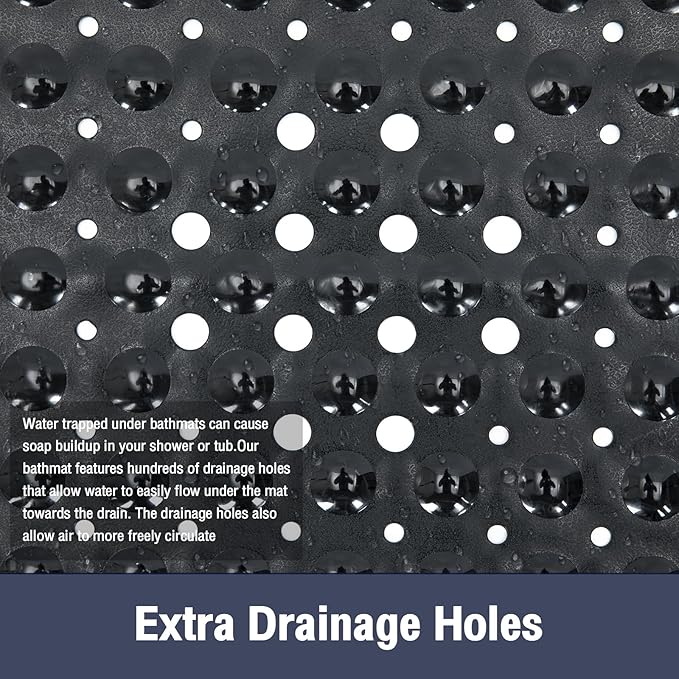 Extra Long Black Bathtub Mat Non Slip, Soft Bath Mat for Tub 40 x 16 Inch Full Size, Bath Tub Shower Mats for Bathroom Floor with Big Suction Cups and Drain Holes, Easy Washable, BPA Free