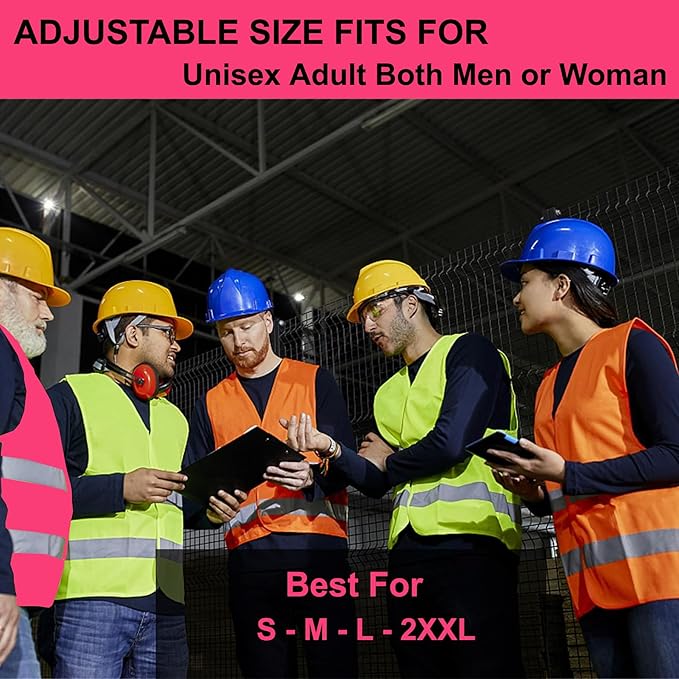 Pink Safety Vests 10 Pack - Reflective High Visibility Construction ANSI Class 2 Work Vests for Men,Woman with Zipper,Hi Vis Mesh and Neon Silver
