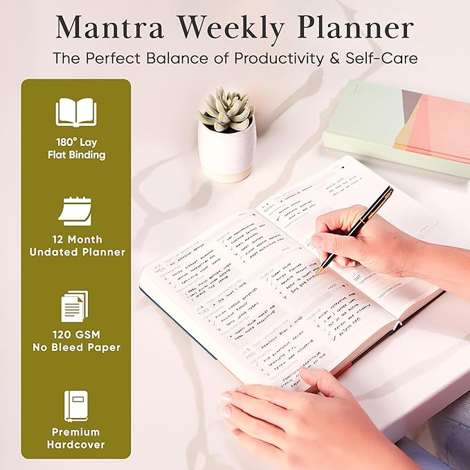 2026 Planner, Daily Journal & Gratitude Journal All-In-One with To Do List, Self Care Prompts & Habit Tracker - 7 x 10 - Green