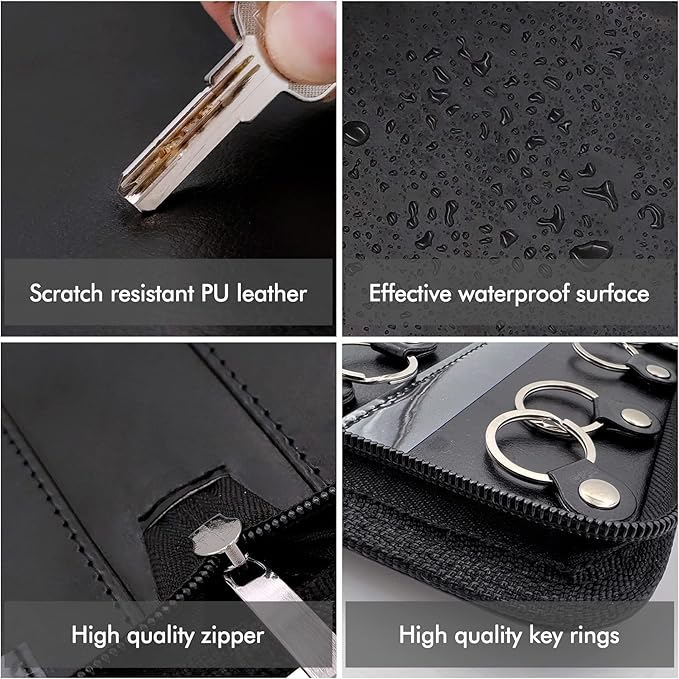 Portable Zippered Key Organizer,Leather Key Case with 36 Key Hooks and Tags Key Storage, Portable Manager,Landlord Key Binder,Zipper Key Organizers for Estate Sales,Hotel Executives,Car Rental Key Box