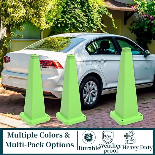 BESEA 6 Pack 28" Bright Green Traffic Safety Cones with Weighted Base, High-Visibility Parking Cones for Driveways, Business Parking Lots, Garages, Indoor/Outdoor Use