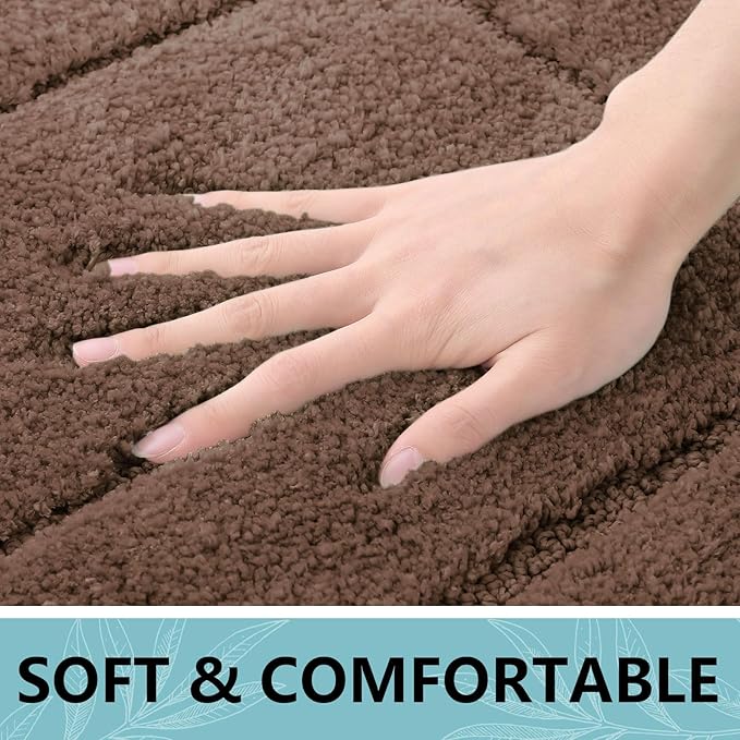 Buganda Bathroom Rugs, 24" x 16", Soft and Absorbent Microfiber Bath Rugs, Non-Slip Shaggy Shower Carpet, Machine Wash Dry Bath Mats for Bathroom Floor, Tub and Shower, Brown