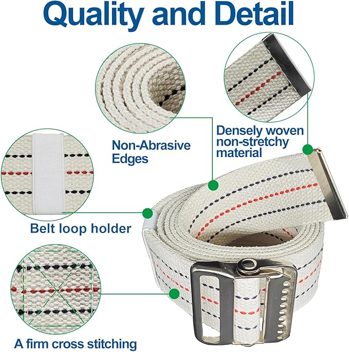 Aliseniors Transfer and Gait Belt with Metal Buckle - 60 Inch, Standing and Transfer Walking Assist Aid for Seniors, Elderly Patients, Caregiver, Nurse, Therapist