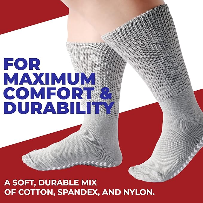 FORTIVO 2 Pairs Extra Wide Socks For Swollen Feet, Non-Slip Hospital and Diabetic Socks for Men and Women