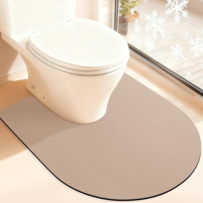 ACCUMTEK Toilet Rugs, Ultra Thin Absorbent Contour Bathroom Rugs for Toilet, Dry Quickly, Machine Washable, Upgrade Backing Non-Slip Bath Mat, Taupe/Solid/U-Shaped 24"x20"