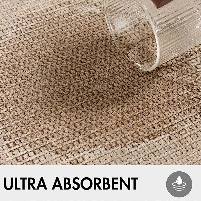 MIULEE Set of 2 Ultra Thin Bathroom Rugs, Rubber Bath Mats for Bathroom Non Slip, Quick Dry Absorbent Bath Rug Machine Washable, Fit Under Door, Shower, Sink, Home Decor, Beige, 24x36 Inch