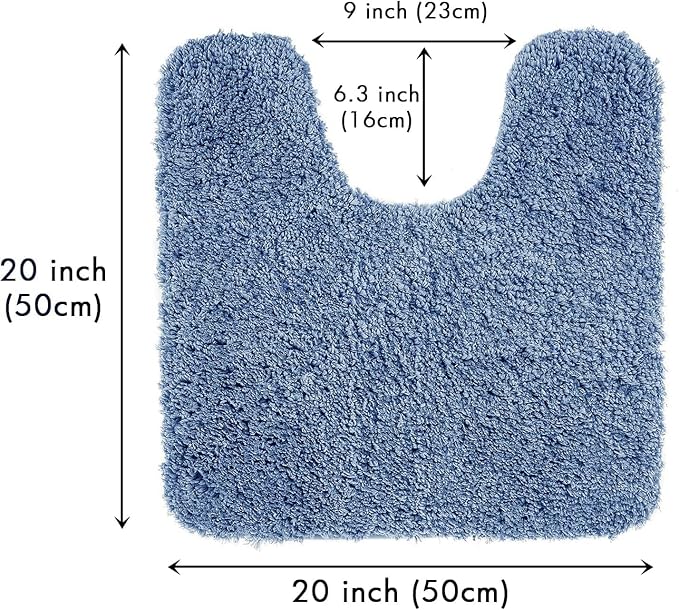MIULEE Microfiber Toilet Bath Mat U-Shaped Contour Shaggy Rugs Non Slip Extra Thick Soft Absorbent Water for Bathroom Commode Machine Washable(20x20 Inch, Blue)