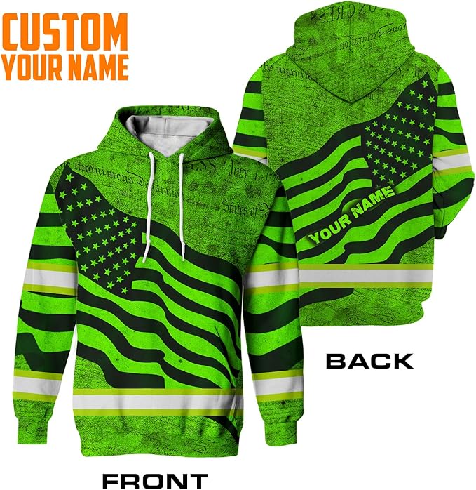 US Flag High Visibility Hoodie for Men Reflective Hoodie Safety Workwear for Worker Runner Patriotic ACC02