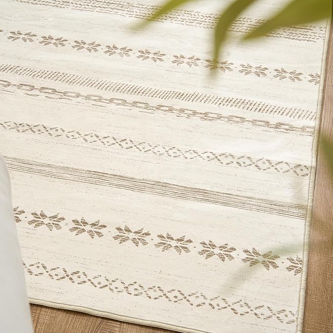 jinchan Moroccan Boho Runner Rug 2x6 - Machine Washable Non-Slip Low-Pile Soft Bohemian Runner Rug for Entryway Hallway Kitchen Bedroom Laundry Room (2‘x6', Beige)