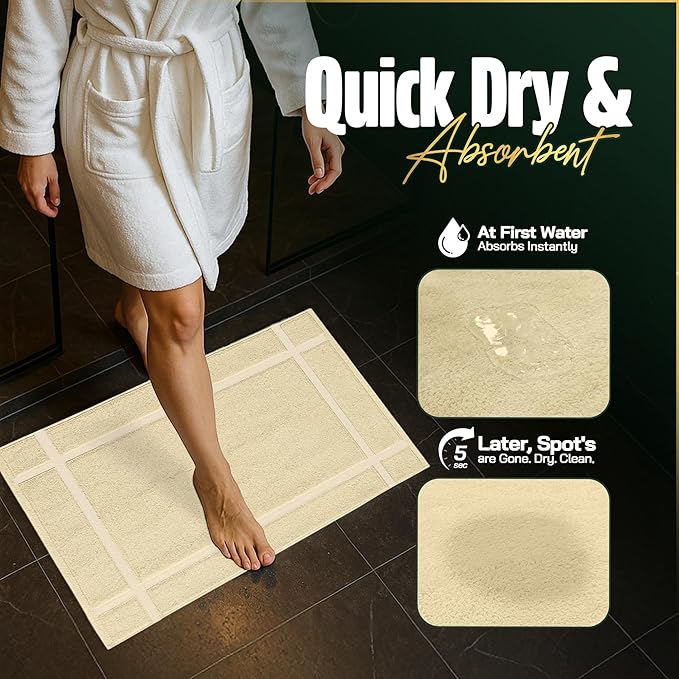 Pearl Linens Pack of 6 100% Cotton Bath Mat 18x25 inches, Soft & Absorbent Quick Dry Bathroom Mat Set, Not Bathroom Rugs, After Shower Mat, Bath Tub Mat, 687 GSM, Machine Washable, Beige