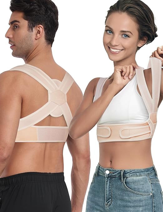 Posture Corrector for Women Men,BI-Straps Back Straightener - Bamboo Fiber Back Brace Posture Corrector - Instant Upper Back Pain Relief (Beige, S/M)