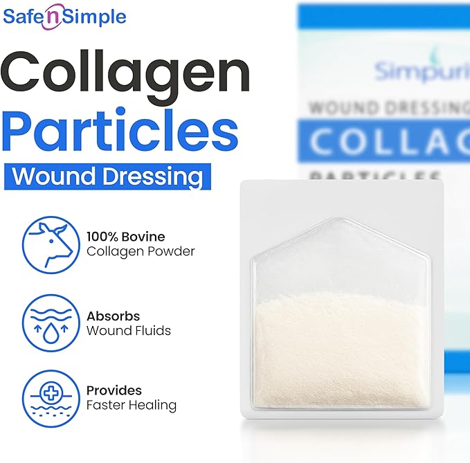 Collagen Dressing Powder for Wounds - 1 Gram - Box of 10 Collagen Packets - Collagen Wound Dressing Pads Powder - Safe n' Simple Wound Care Supplies
