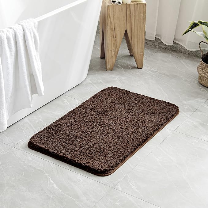 MIULEE Extra Thick Non Slip Bathroom Rug Shaggy Soft Bath Mat Plush Microfiber Absorbent Water for Shower Tub Machine Washable (Brown, 24x44 Inches)