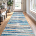 Modern Abstract Runner Rug 2.6x10, Blue Washable Long Kitchen Runner Non-Slip Soft Hallway Rug Runner Thin Print Faux Wool Carpet for Entryway Bedroom Laundry Room Indoor Home Decor