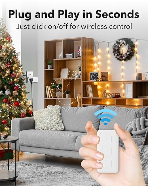 Remote Control Outlet Plug Switch, BN-LINK Wireless Light Remote Switch - Magnetic Removable, No Wiring Needed for Lamps, Lights, Fan, 100ft RF Range, 100ft RF Range, Pre-Programmed