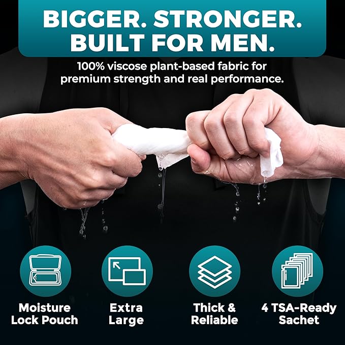 Body Wipes for Men - Maximum Cleaning Power (Ultra Clean) - 1 Pack (54 Wipes), XL No-Rinse Shower Sheets, Waterless Bathing Wipes for After Gym, Camping & Travel