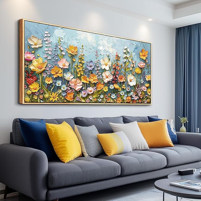 PHAOHUAXM Large Canvas Wall Art For Living Room Dining Room Mural Vintage Print Picture YAbstract Colored Floral Wood Frame Wall Decor Artwork For Farmhouse Kitchen Bedroom Home Decoration30x60 In