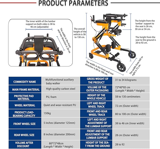 Rehabilitation Walker with Stand-Up Support, Height Adjustable 23-51 in Hemi Walker, 330 lbs Capacity, 4-Wheel Mobility Aid for Adults (Yellow)