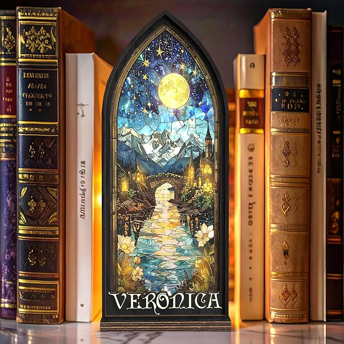 Personalized Fantasy Book Nook, Custom Cozy Glow Library Sign with Name, Bookish Gift for Book Lovers, Readers, Writers, Bookshelf Accessories, Reading Corner Decor, Glowing Library Insert