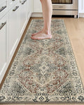 DEXI Kitchen Mats for Floor Cushioned, 23x86 Extra Large Long Runner Rug Non Slip, Waterproof Soft Comfort Standing Padded Anti Fatigue Decorative Cream Red