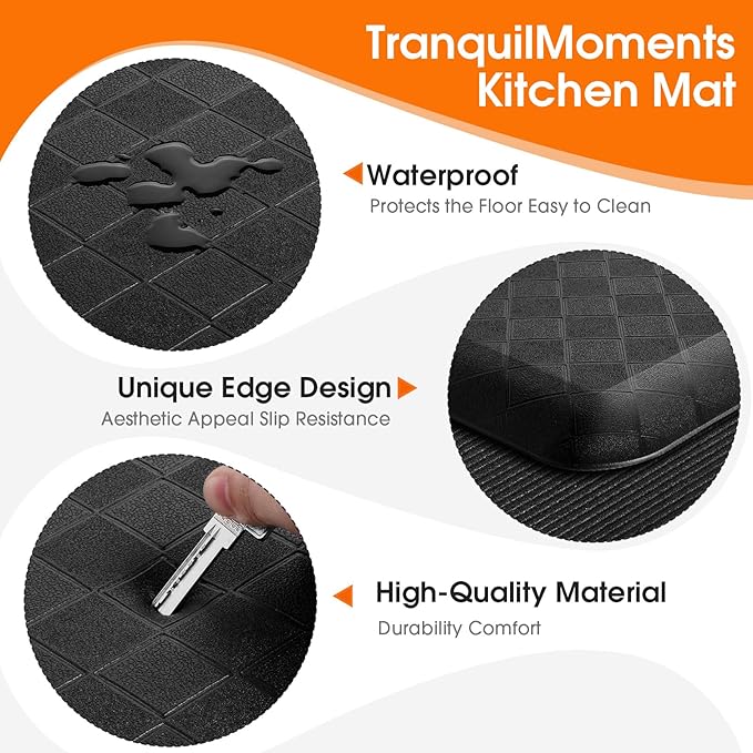 4/5 Inch Extra Thick Kitchen Mats for Floor,Non Slip Anti Fatigue Kitchen Rugs,Waterproof Stain Resistant Sink Mat,Cushioned Standing and Comfort Mats for Office (17"x24" Black)