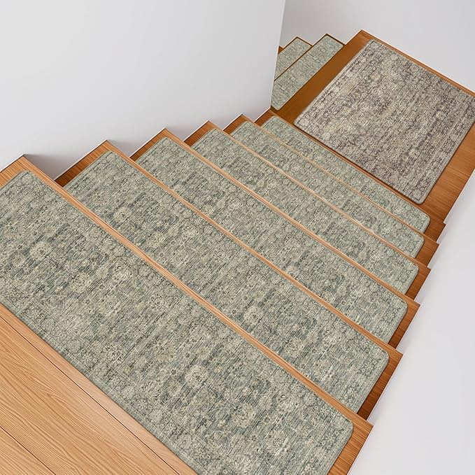 OJIA Stair Treads Non-Slip Matching Mat for Wooden Steps, Square Capet Stair Treads Rubber Backing Stair Runner Anti-Slip Stair Landing Mat 31x31 Inch Stair Rugs