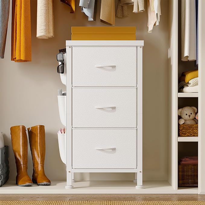 EnHomee Night Stand Set 2, Night Stand with Drawers for Bedroom, Bedside Table with Wooden Top, Sturdy Steel Frame End Table, Dorm Nightstand for Bedroom, Entryway, Hallway, Closet, Cloth Bags,White