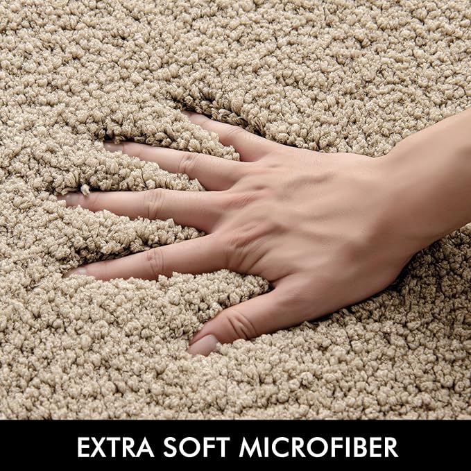 MIULEE Extra Thick Non Slip Bathroom Rug Shaggy Soft Bath Mat Plush Microfiber Absorbent Water for Shower Tub Machine Washable (Tan, 24x44 Inches)