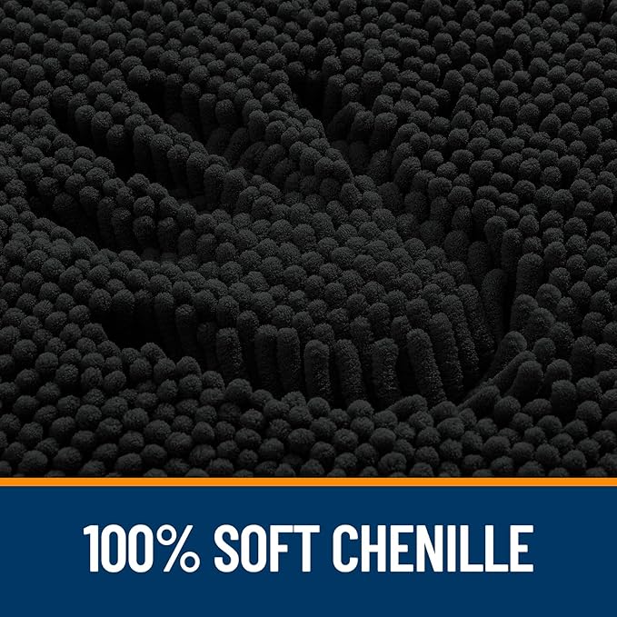 OLANLY Bathroom Rugs 47x24, Extra Soft Absorbent Chenille Bath Rugs, Rubber Backing Quick Dry, Machine Washable Bath Mats for Bathroom Floor, Tub and Shower, Home Decor Accessories, Black
