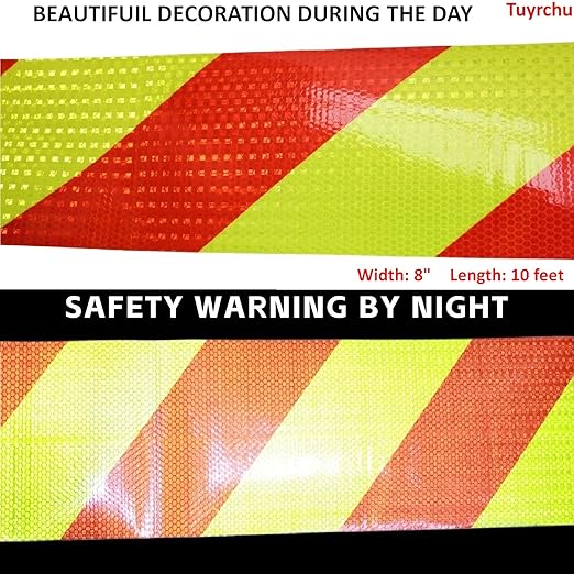 Reflective Tape Outdoor Waterproof 8 inch X 10 feet, High Visibility Hazard Conspicuity Safety Industrial Marking Tape