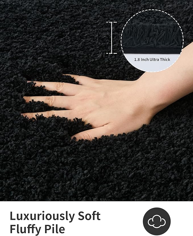 ILANGO Black Bathroom Rugs 24" × 17" Small Non Slip & Super Absorbent Extra Thick Soft, Washable Bath Mat for Floor, Microfiber Plush Shaggy Bath Rug with Rubber for Bathtub Shower Room Sink