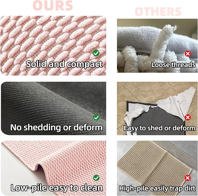 Bathroom Rugs Non Slip Washable, Super Absorbent Thin Bath Mat Quick Dry Low Pile Bathroom Rug, Pink 24"x47"