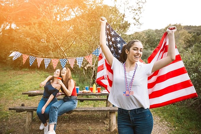 Moon Boat 120PCS 4th of July Accessories Necklaces: Blue White and Red Beads Bulk, Patriotic Party Independence Memorial Day Favors Toys Decorations