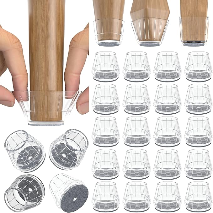 24PCS Silicone Chair Leg Floor Protectors for Hardwood Floors, Thicken Rubber Chair Leg Cap Covers, Non Slip Furniture Leg Pads to Protect Wood Tile Floors from Scratches and Reduce Noise