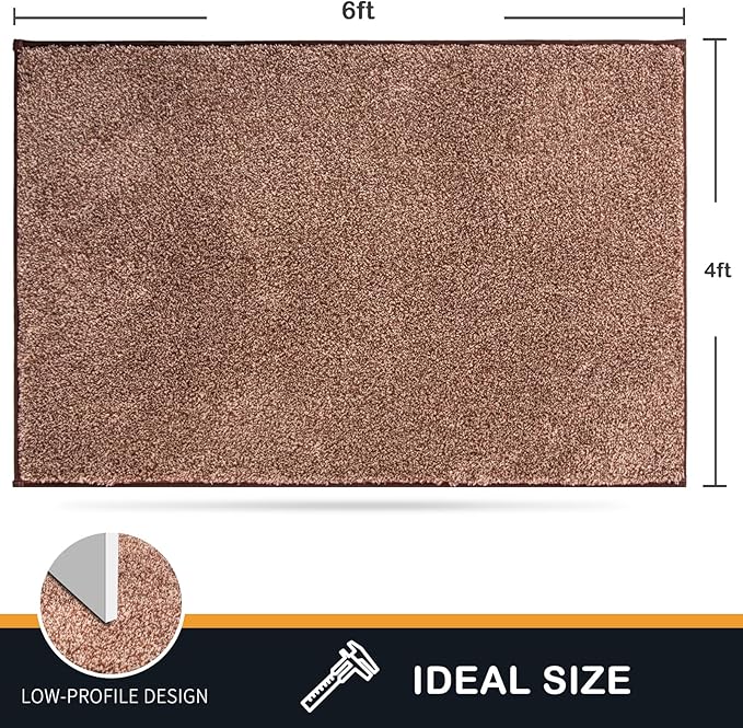 PURRUGS Easy Care Area Rug 4ft x 6ft, Non-Slip Machine Washable Entryway Rug, Dog Door Mat, Stain Resistant Accent Rug for Hallway, Living Room, Bedroom and Mudroom, Brown-Light Cream