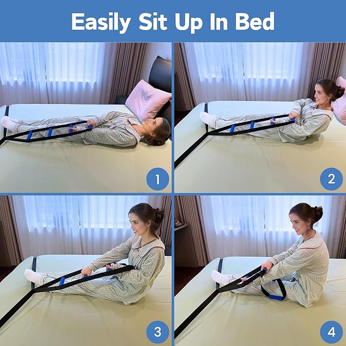 Bed Ladder Assist for Seniors, 160 Inches Sit Up Helper with Non-Slip 4 Handles, Pull Up Assist Device for Elderly Adults Injury Handicapped Patients