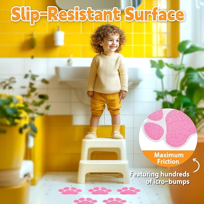 Non-Slip Bathtub Stickers, 20 PCS Large Safety Bathroom Tubs Showers Treads Adhesive Decals with Scraper (Pink)