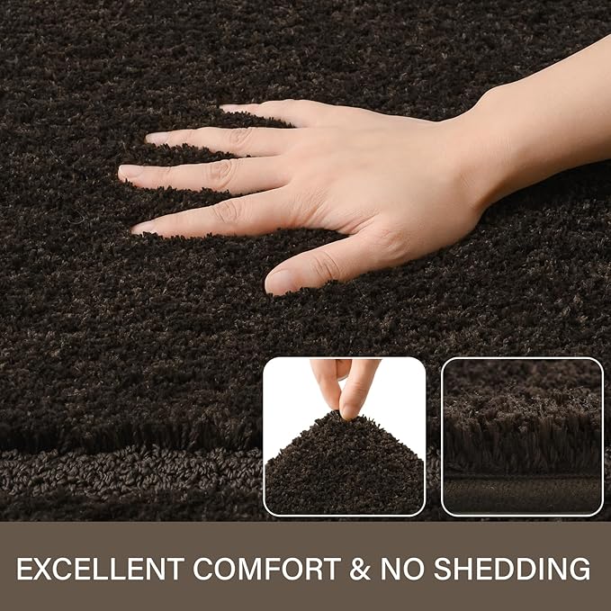 LOCHAS Bathroom Rug Set Brown, Soft Bath Rug Set 2 Piece, Toilet Mat U-Shaped 20x20 and 34x20 Bath Rugs, Quickly Dry Mats for Bathroom, Tub, Washable, Super Absorbent Floor Mat